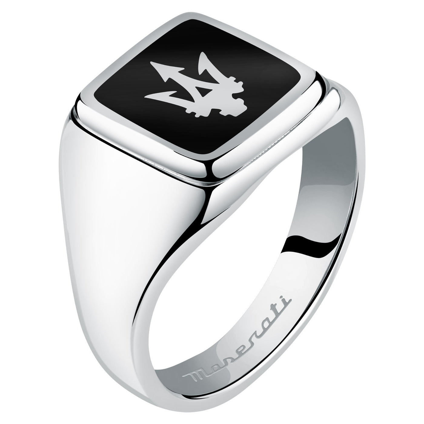 Maserati Black Enamel Ring in stainless steel with Maserati trident logo