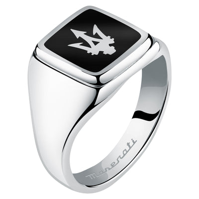 Maserati Black Enamel Ring in stainless steel with Maserati trident logo