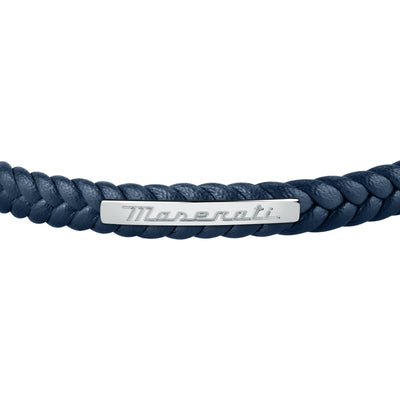 Maserati Blue with Silver Recycled Leather 225mm Bracelet