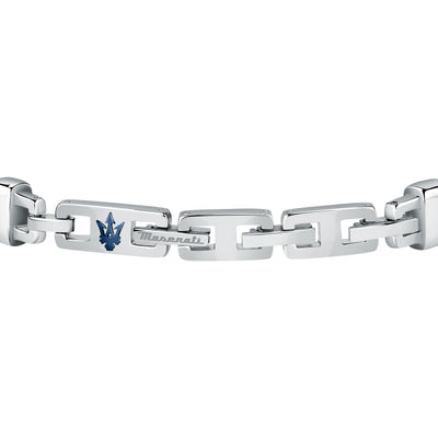 Maserati Blue with Silver Recycled Leather 225mm Bracelet