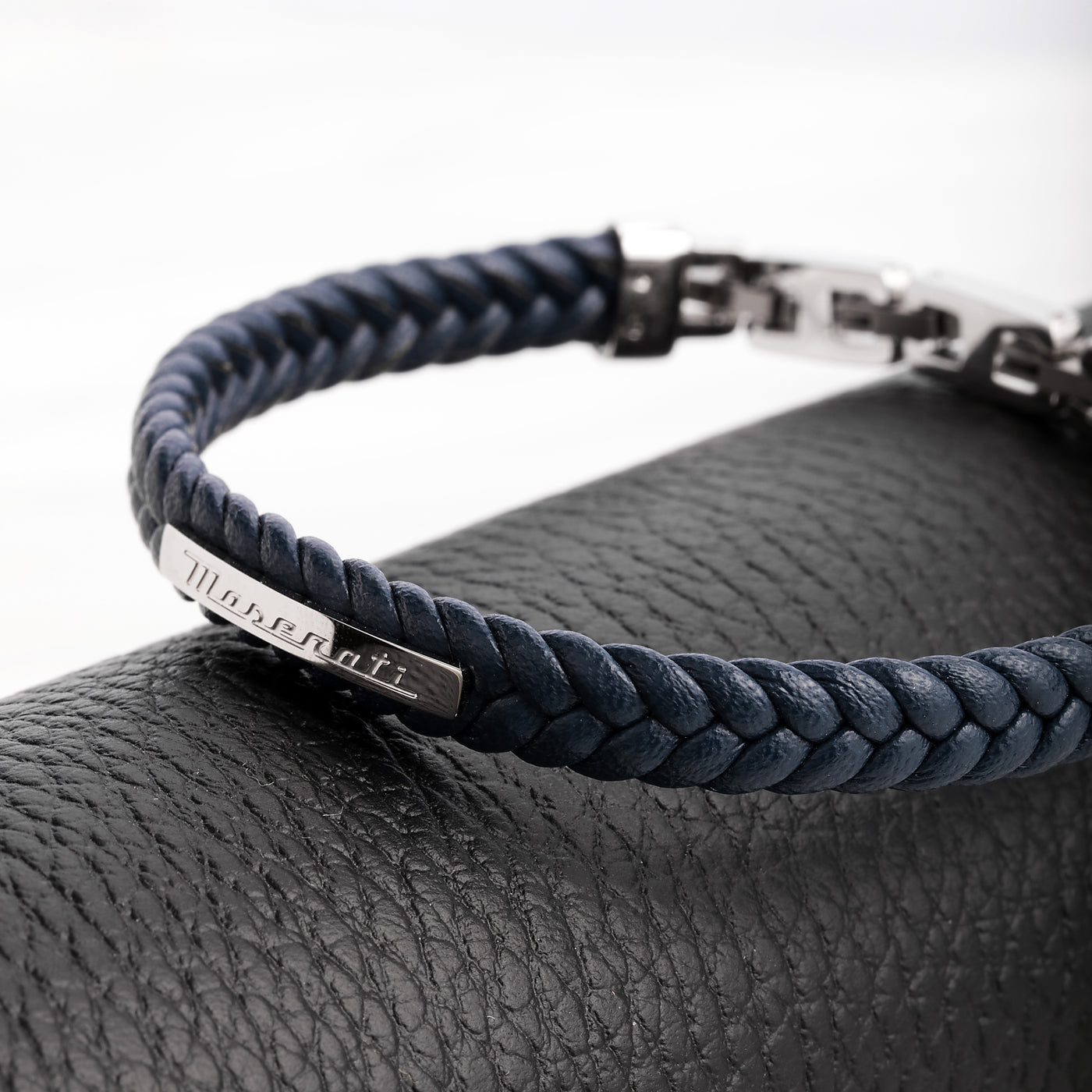 Maserati Blue with Silver Recycled Leather 225mm Bracelet
