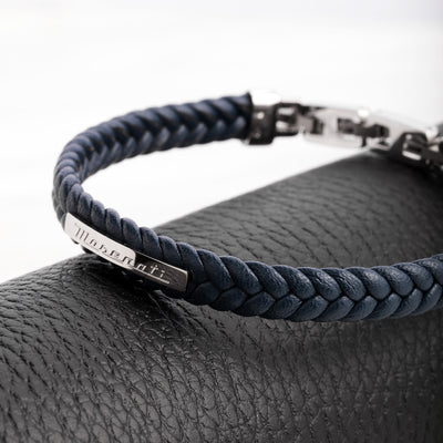Maserati Blue with Silver Recycled Leather 225mm Bracelet