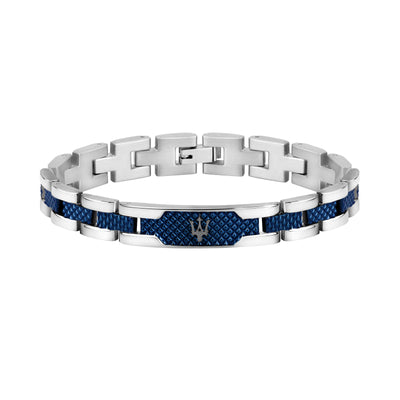 Maserati Dark Gunmetal and Blue Stainless Steel Bracelet