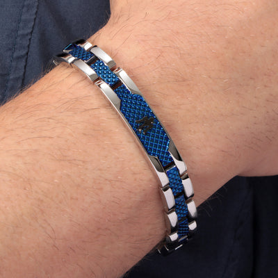 Maserati Dark Gunmetal and Blue Stainless Steel Bracelet