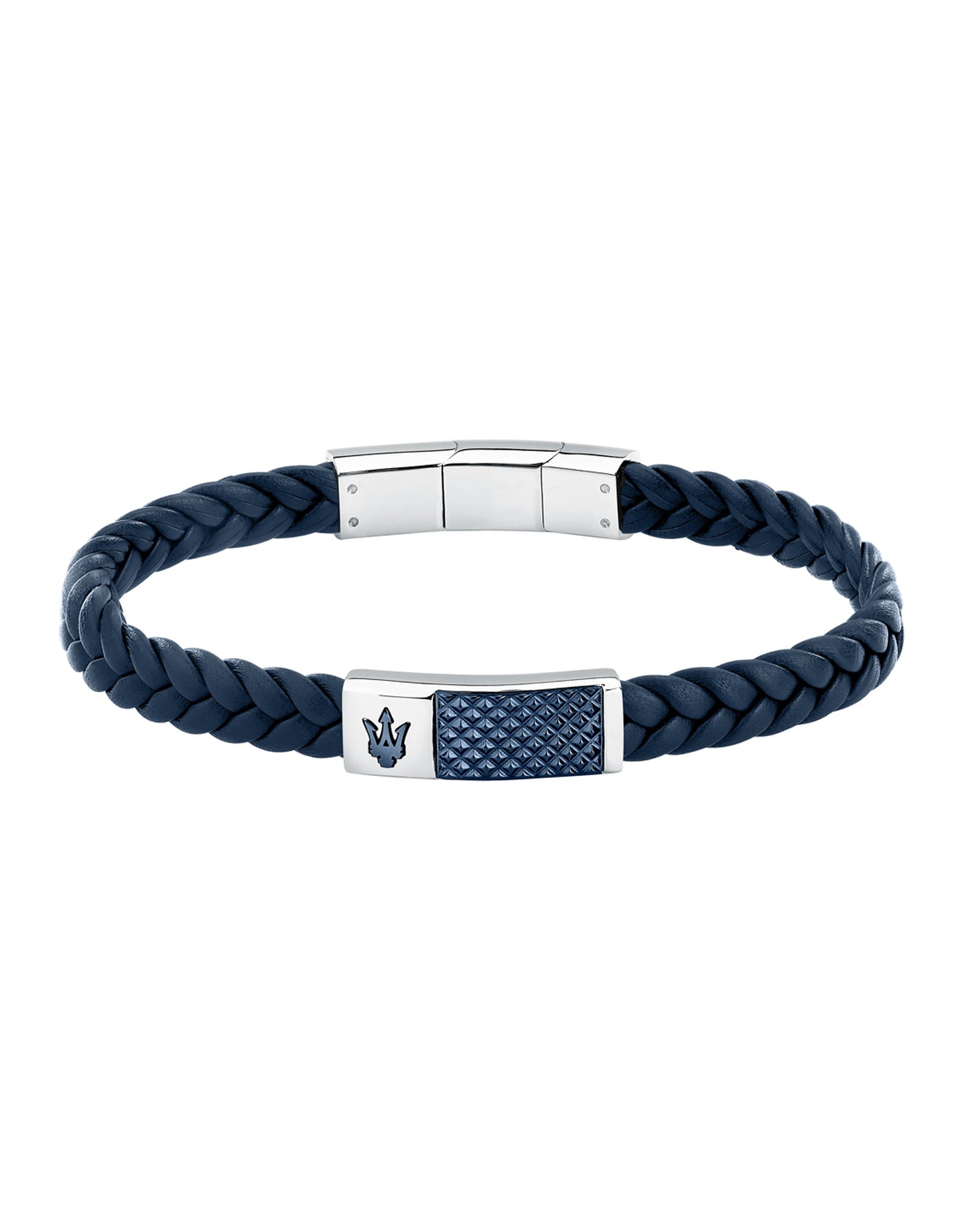Maserati Men's Black Interlaced Leather and Steel Bracelet