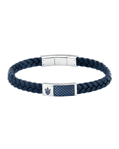 Maserati Men's Black Interlaced Leather and Steel Bracelet
