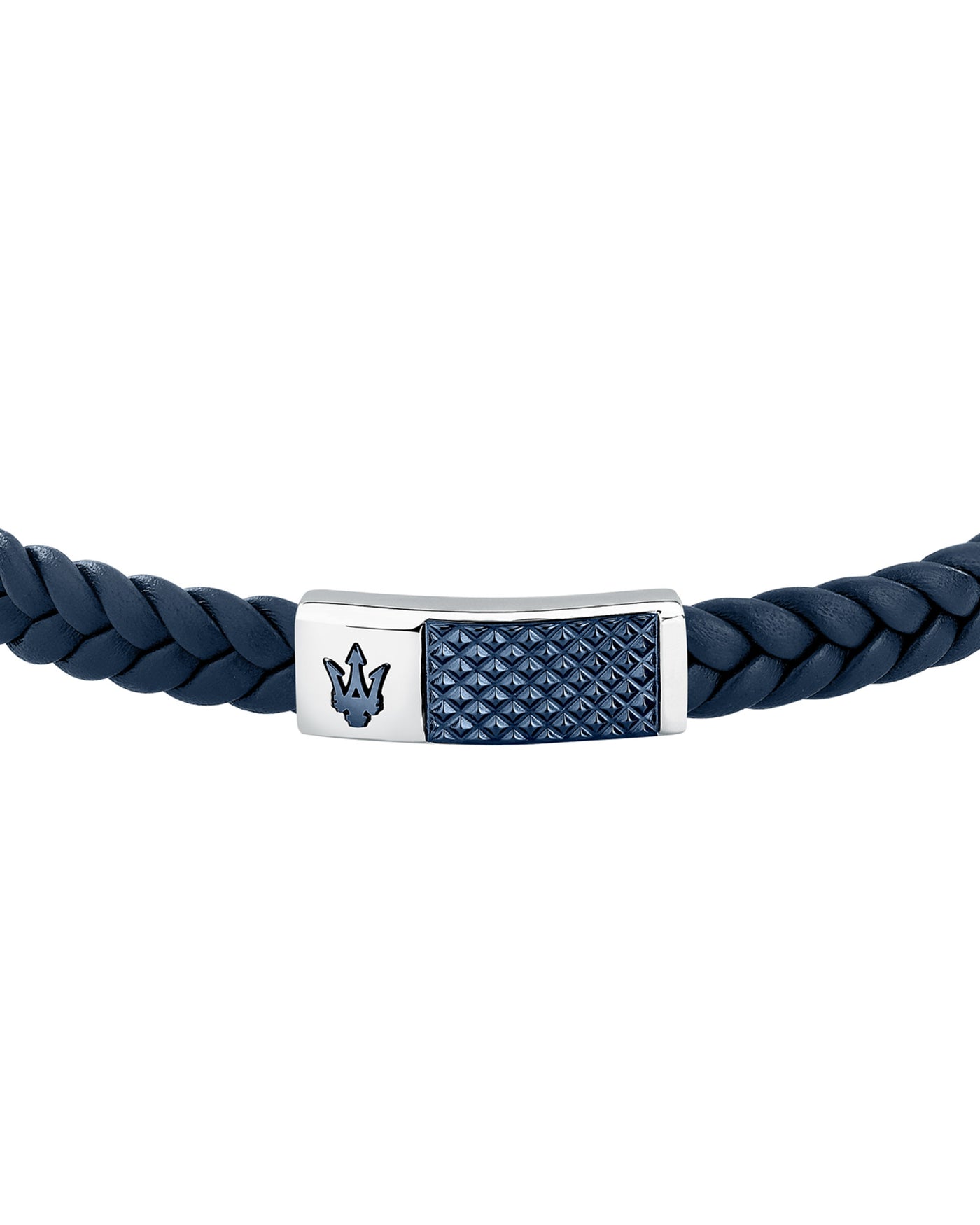 Maserati Men's Black Interlaced Leather and Steel Bracelet