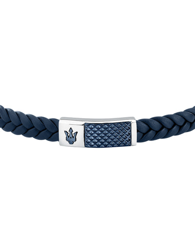 Maserati Men's Black Interlaced Leather and Steel Bracelet