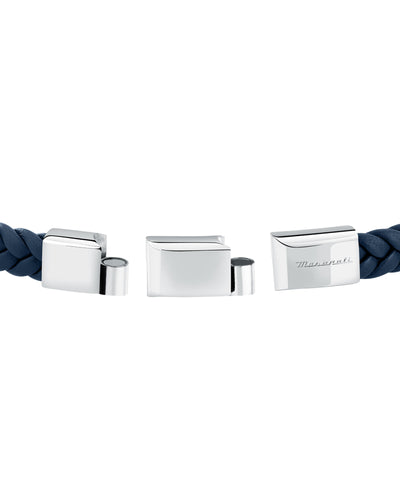 Maserati Men's Black Interlaced Leather and Steel Bracelet