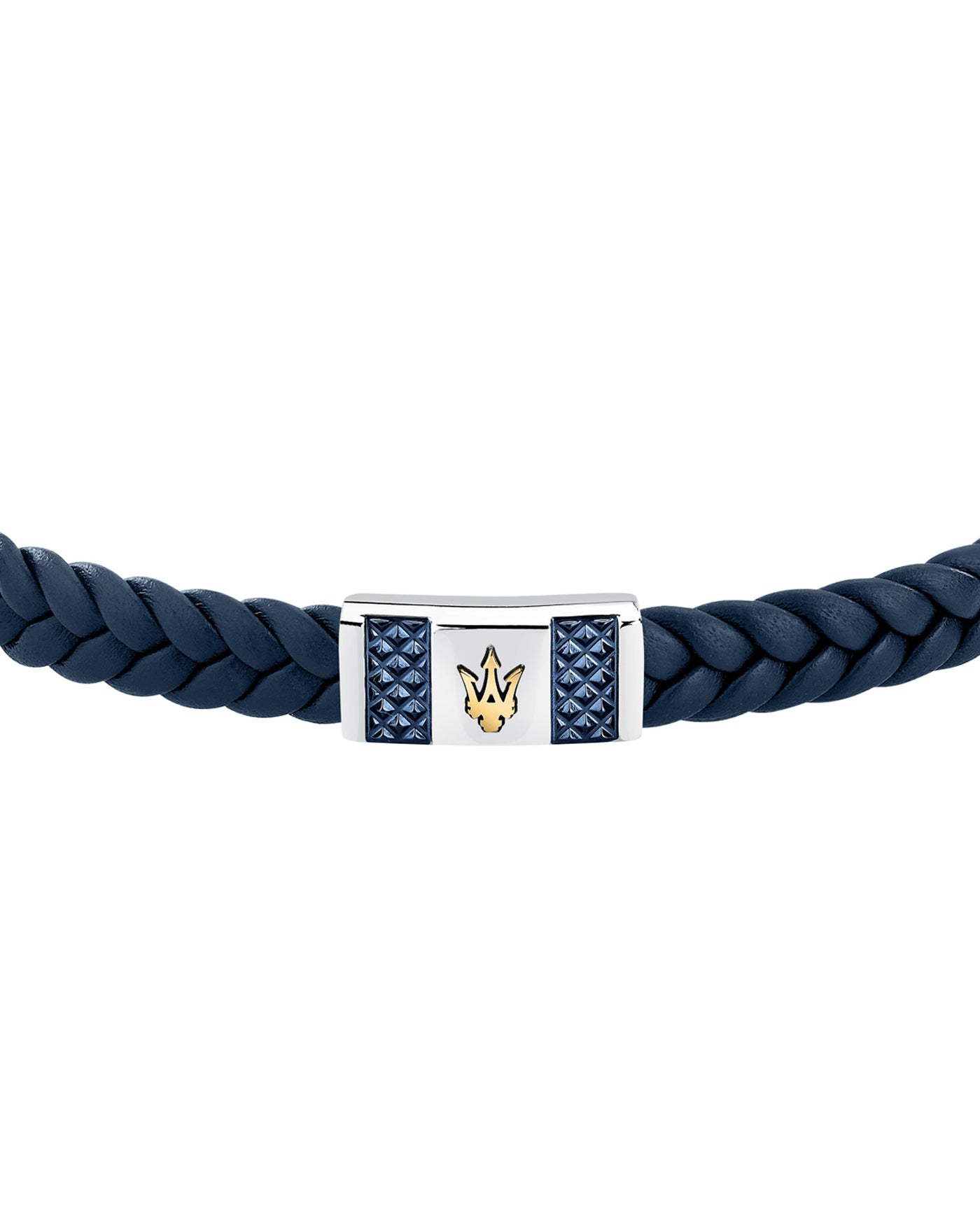 Maserati Men's Blue Interlaced Leather and Steel Bracelet