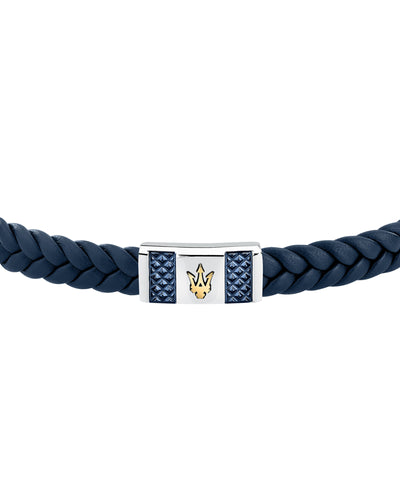 Maserati Men's Blue Interlaced Leather and Steel Bracelet