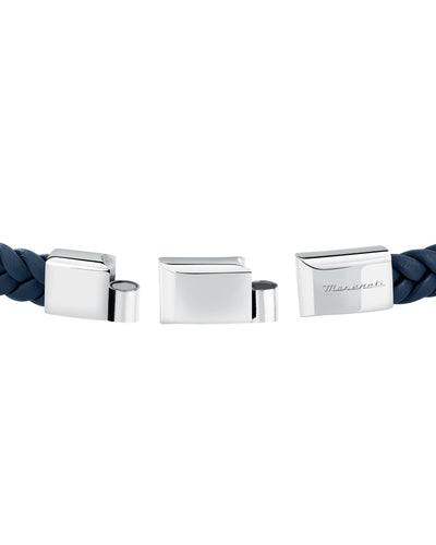 Maserati Men's Blue Interlaced Leather and Steel Bracelet
