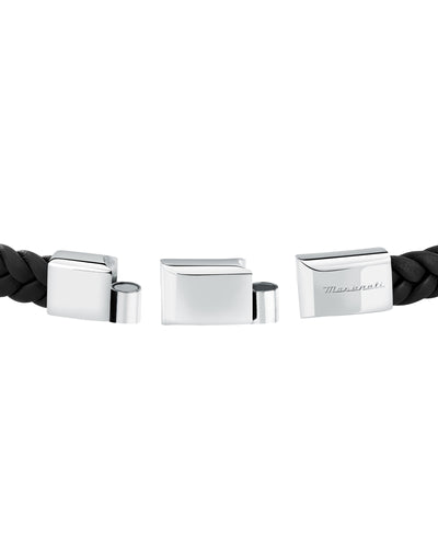 Maserati Men's Gun Metal Leather Bracelet