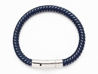 Savage - Navy & Stainless Steel Wire Leather Bracelet