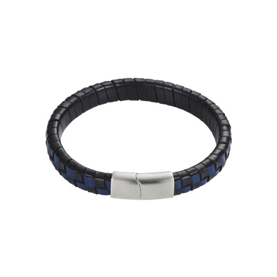 Savage - Blue & Black Braided Leather & Stainless Steel Bracelet
