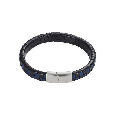 Savage - Blue & Black Braided Leather & Stainless Steel Bracelet