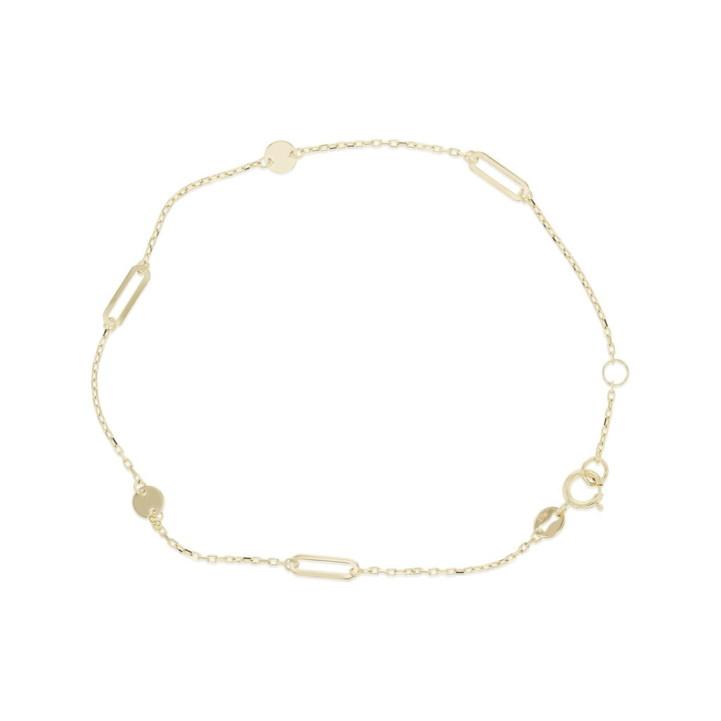 Minimalist 9ct Gold Bracelet with Paperclip Links & Disc Charm