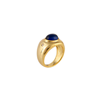 Olivia Ring – 18ct gold-plated ring with blue cabochon and cubic zirconia by Alexander Jewellers