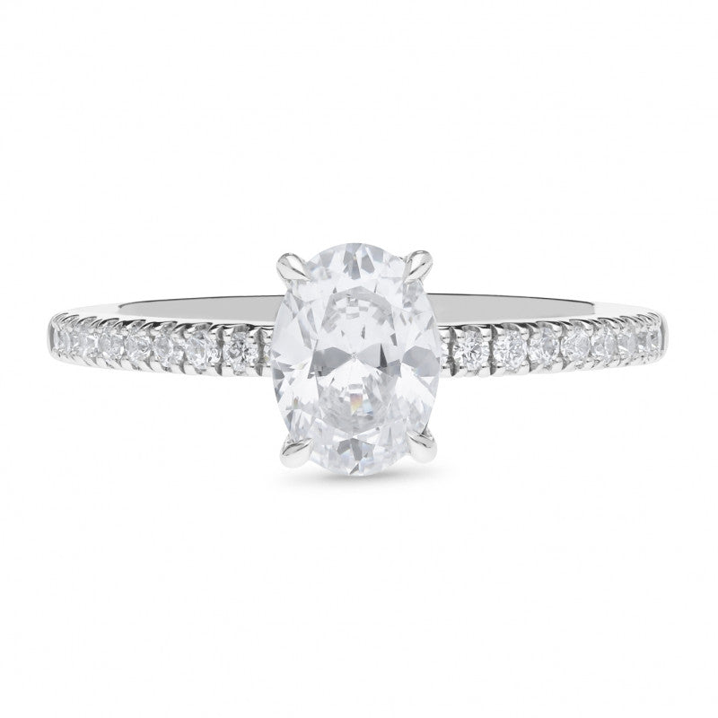 Oval Cut Lab-Grown Diamond Ring with Side Stones in 18ct White Gold
