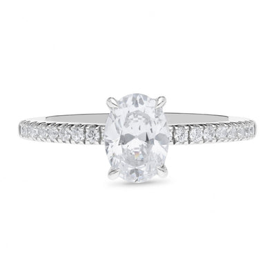Oval Cut Lab-Grown Diamond Ring with Side Stones in 18ct White Gold