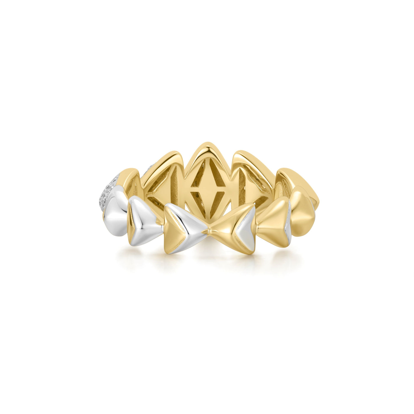 Two-Tone Sparkling Bold Puffy Spike Ring