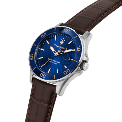 Maserati Competizione 43mm Blue Dial Brown Leather Strap Watch