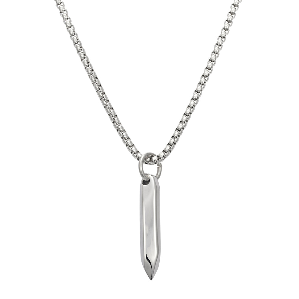 Silver stainless steel obelisk pendant necklace on 60cm chain