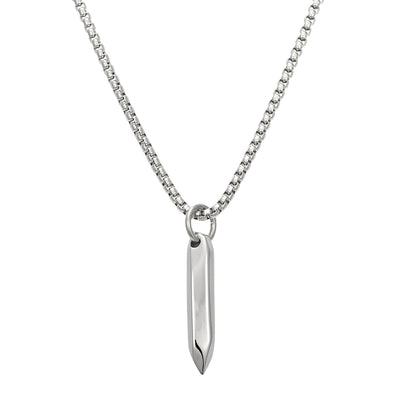 Silver stainless steel obelisk pendant necklace on 60cm chain