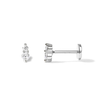 Silver double CZ internally threaded earrings
