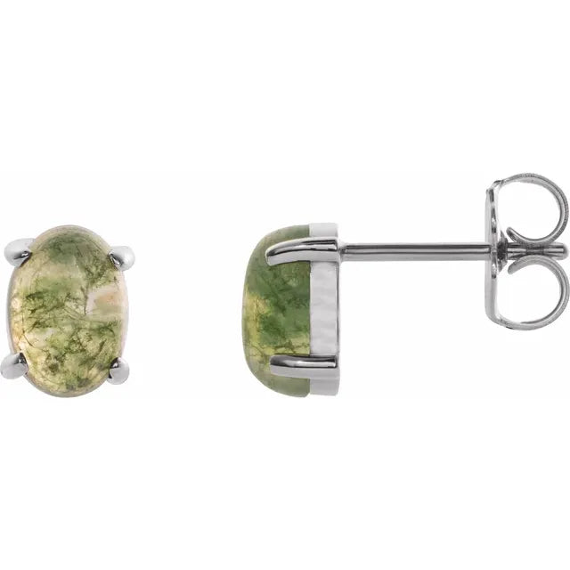 Sterling Silver 7×5 mm Oval Moss Agate Stud Earrings – Alexander Jewellers Australia