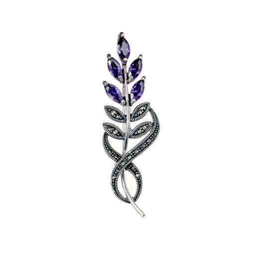 Sterling Silver Flower Sprig Marcasite Brooch – Vintage Inspired Silver Jewellery – Alexander Jewellers