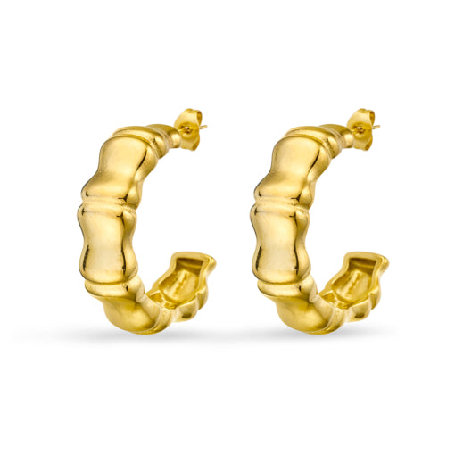 Abstract Bamboo Hoop Earrings | 18ct Gold Plated, Hypoallergenic, Waterproof