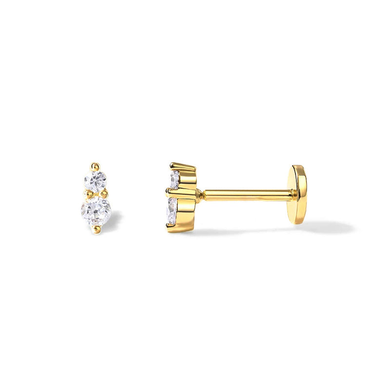 Gold flat back double CZ earrings – Alexander Jewellers