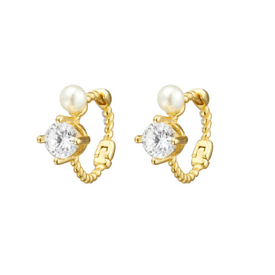 Gold mini huggie earrings with pearl and cubic zirconia – Alexander Jewellers