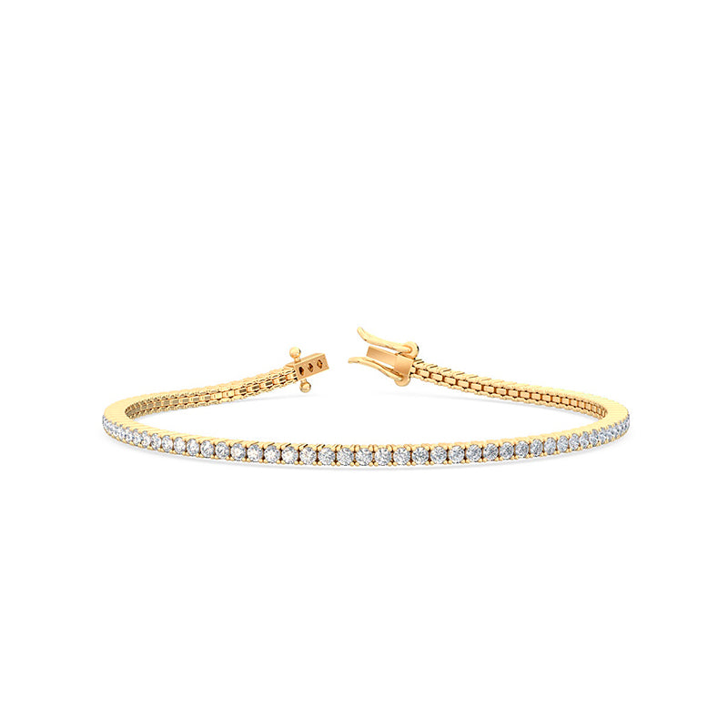 Yellow gold tennis bracelet with E–F VS diamonds – 81 stone 2ct