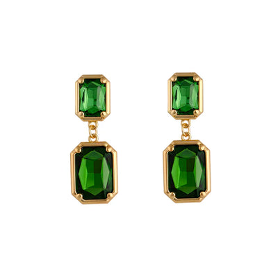 Florian Emerald-Cut Green Stone Earrings in 18ct Gold Plating