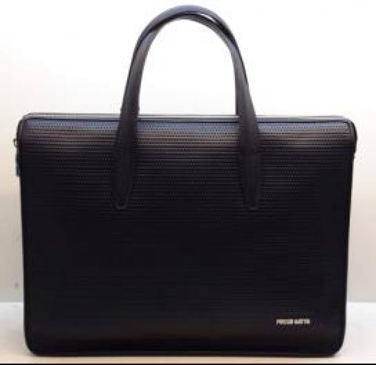 Black Leather Basketweave Tote Bag