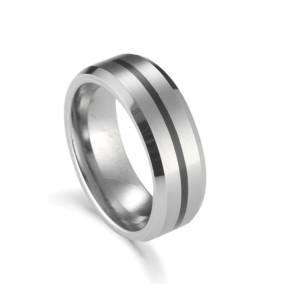 Tungsten ring with matte centre and polished edges – size 12