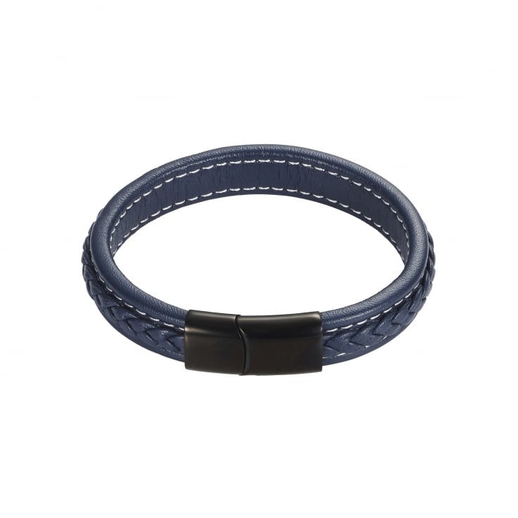 Savage - Navy Stitched Leather & Stainless Steel Bracelet