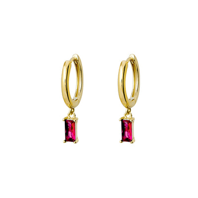 Sterling silver ruby pink CZ baguette hoop earrings – 22x3mm