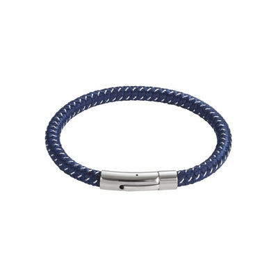 Savage - Navy & Stainless Steel Wire Leather Bracelet
