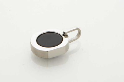 Polished Stainless Steel & Onyx Round Pendant on Chain