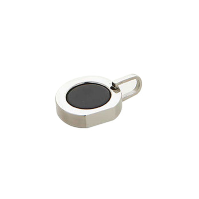 Polished Stainless Steel & Onyx Round Pendant on Chain