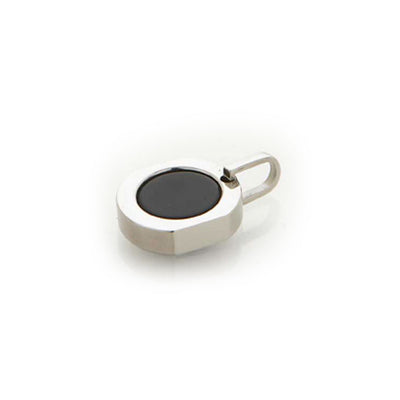 Polished Stainless Steel & Onyx Round Pendant on Chain