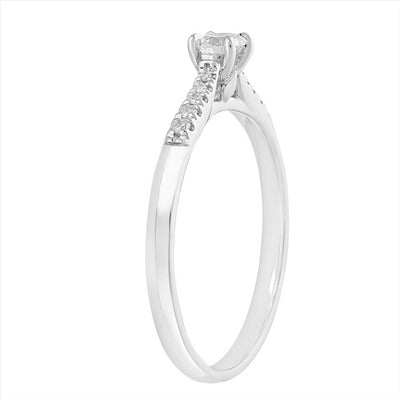 9k White Gold Diamond Shoulder Solitaire Ring