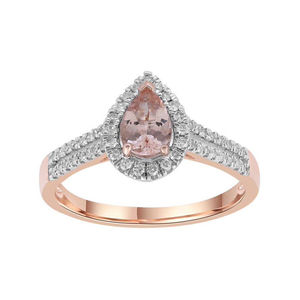 9k Rose Gold Morganite & Diamond Dress Ring.