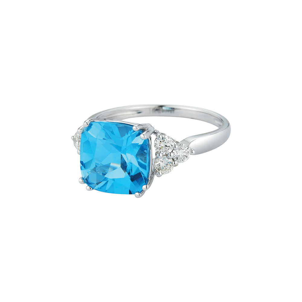 14k White Gold Blue Topaz and Diamond Dress Ring