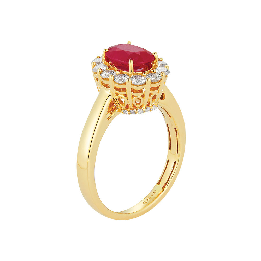14k Yellow Gold Ruby and Diamond Cluster Ring