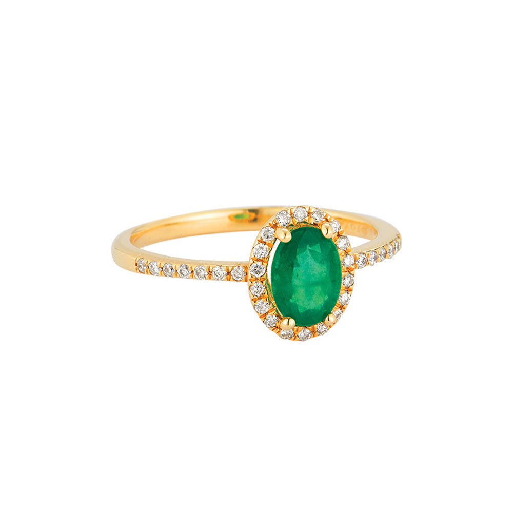 14k Yellow Gold Emerald and Diamond Cluster Dress Ring