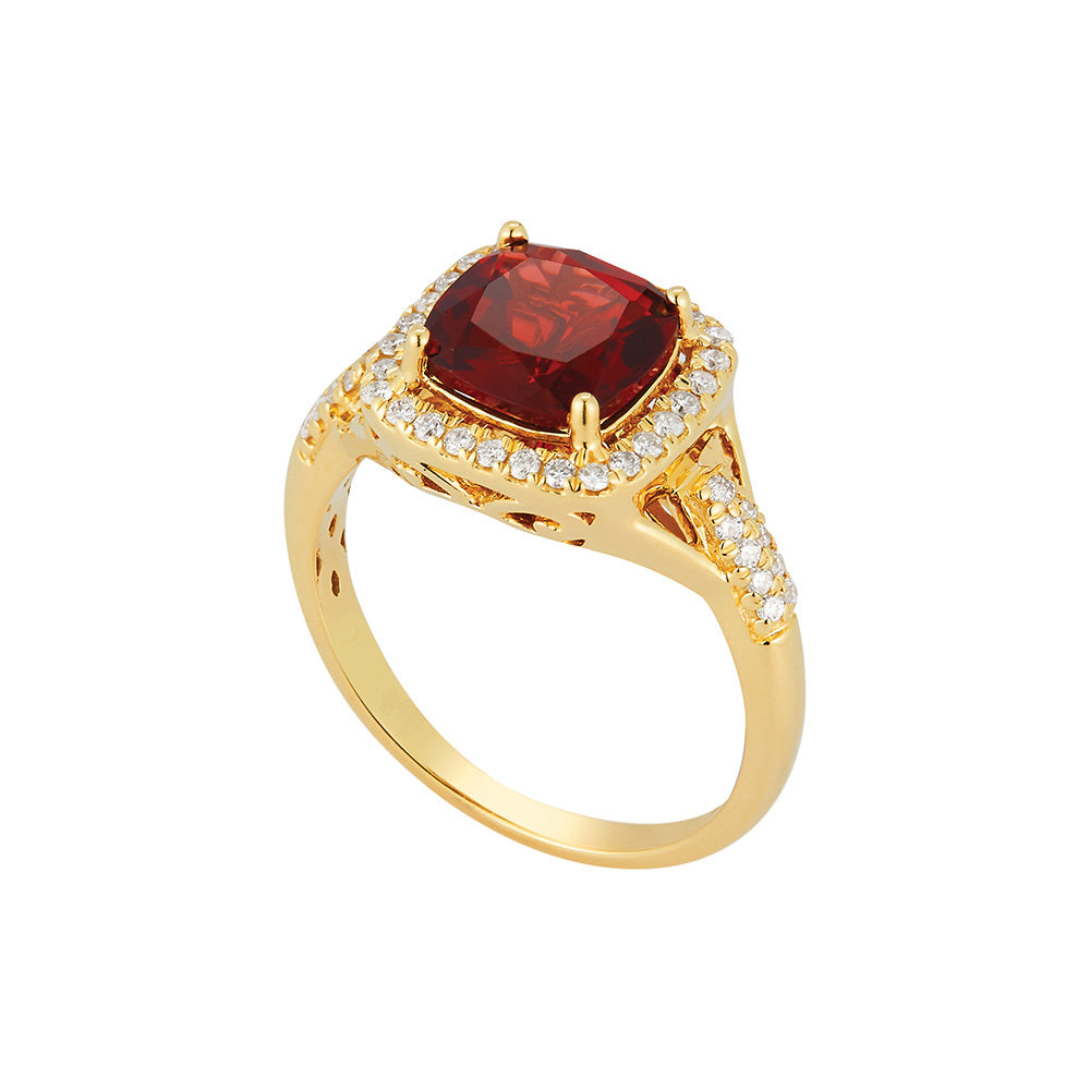 14k Yellow Gold Garnet and Diamond Dress Ring